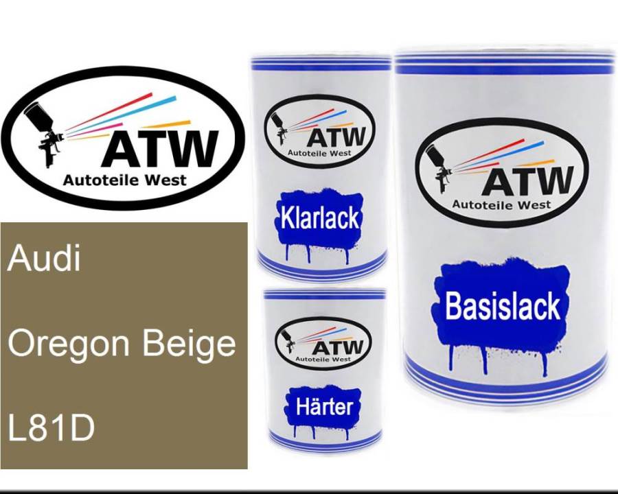 Audi, Oregon Beige, L81D: 500ml Lackdose + 500ml Klarlack + 250ml Härter - Set, von ATW Autoteile West.